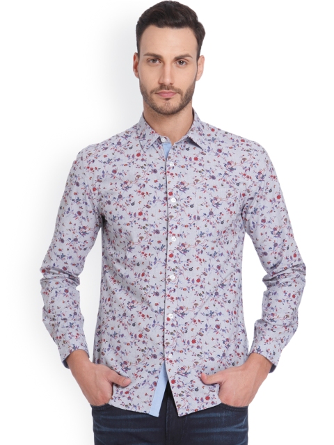 

ONLY & SONS Men Grey Slim Fit Printed Casual Shirt