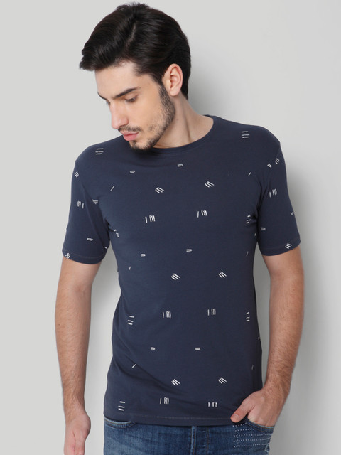 

ONLY & SONS Men Blue Self Design Round Neck T-shirt
