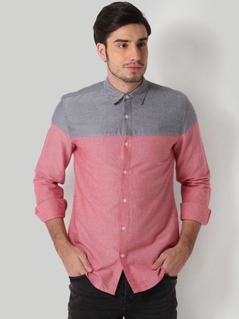 

ONLY & SONS Men Grey & Red Regular Fit Colourblocked Casual Shirt