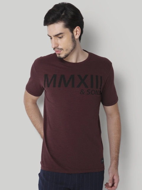 

ONLY & SONS Men Maroon Printed Round Neck T-shirt