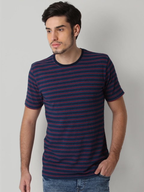 

ONLY & SONS Men Blue & Red Striped T-shirt