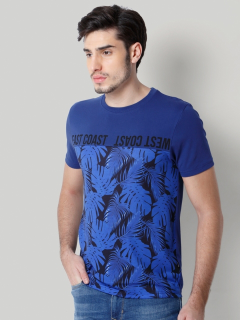 

ONLY & SONS Men Blue Printed Round Neck T-shirt