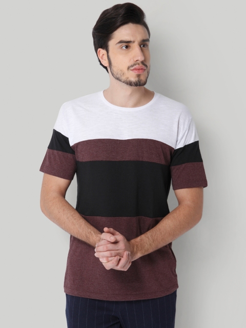 

ONLY & SONS Men White & Brown Colourblocked Round Neck T-shirt