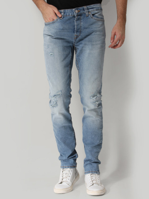 

ONLY & SONS Men Blue Slim Fit Mid-Rise Low Distressed Stretchable Jeans