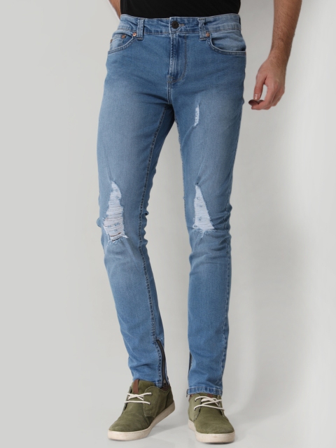 

ONLY & SONS Men Blue Skinny Fit Mid-Rise Low Distress Stretchable Jeans