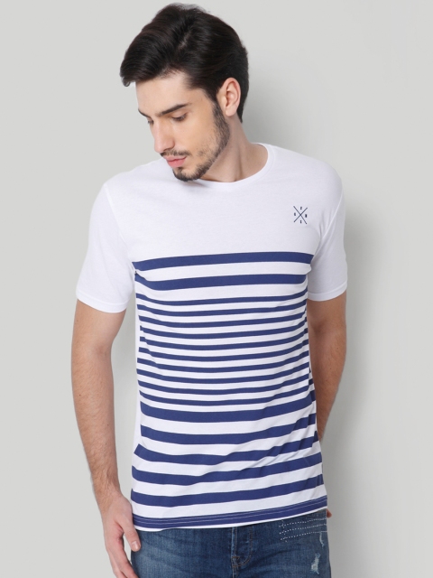 

ONLY & SONS Men Navy & White Striped Round Neck T-shirt