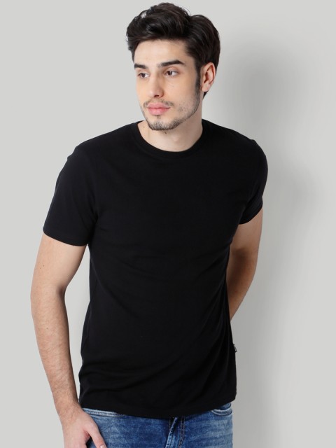 

ONLY SONS Men Black Printed Embroidered Round Neck Pure Cotton T-shirt