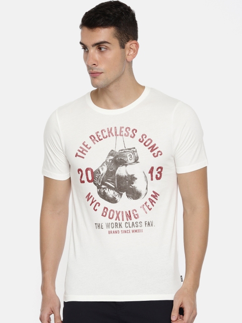 

ONLY & SONS Men White Printed Round Neck T-shirt