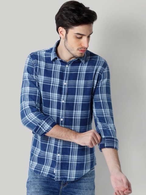 

ONLY & SONS Men Blue Slim Fit Checked Casual Shirt