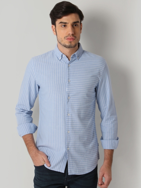 

ONLY & SONS Men Blue & White Slim Fit Striped Casual Shirt
