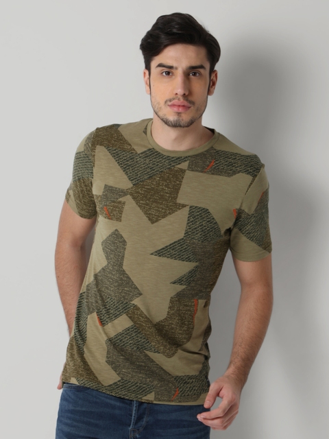 

ONLY & SONS Men Olive Green Printed Round Neck T-shirt