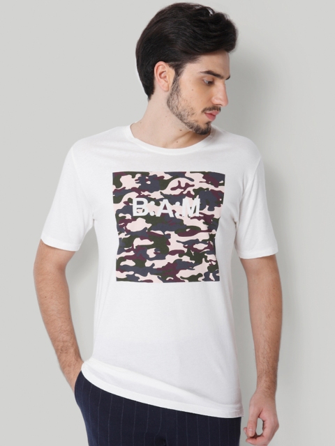 

ONLY & SONS Men Off-White Camouflage Printed Round Neck T-shirt