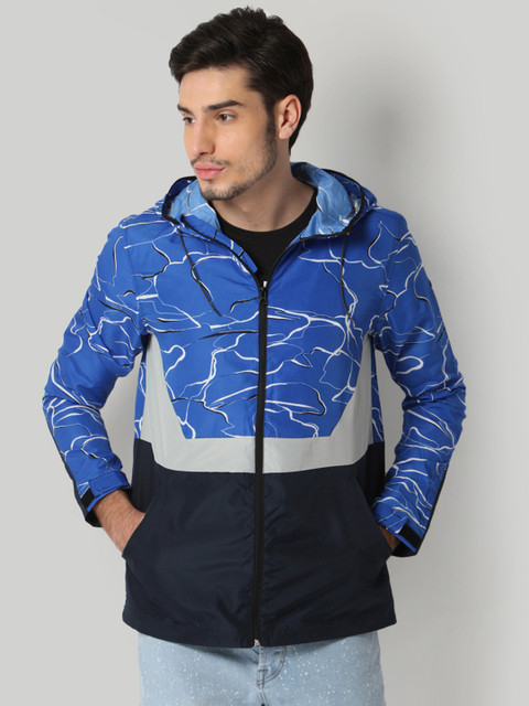 

ONLY & SONS Men Blue Printed Sporty Jacket