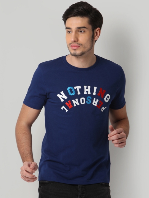 

ONLY & SONS Men Blue Printed Round Neck T-shirt