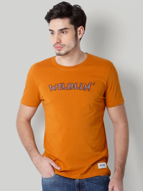 

ONLY & SONS Men Mustard Yellow Solid T-shirt
