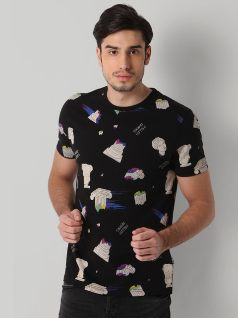

ONLY & SONS Men Black Printed Round Neck T-shirt