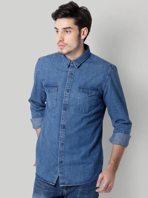 

ONLY & SONS Men Blue Slim Fit Faded Denim Casual Shirt
