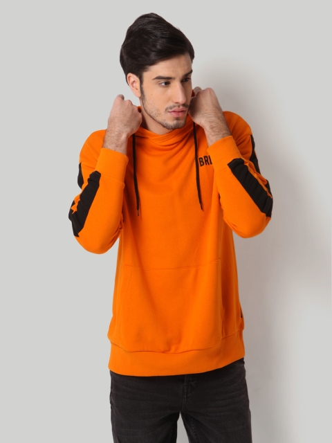 

ONLY & SONS Men Orange Solid Hooded Sweatshirt