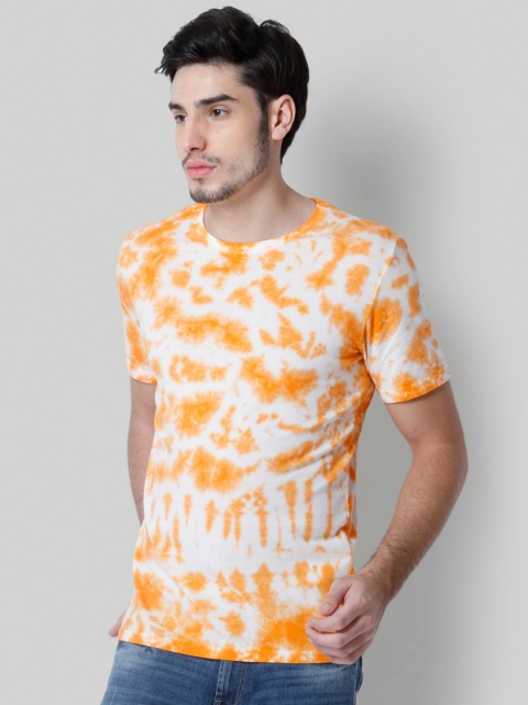 

ONLY & SONS Men Orange & Off-White Dyed Round Neck T-shirt