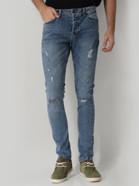 

ONLY & SONS Men Blue Slim Fit Mid-Rise Low Distress Stretchable Jeans