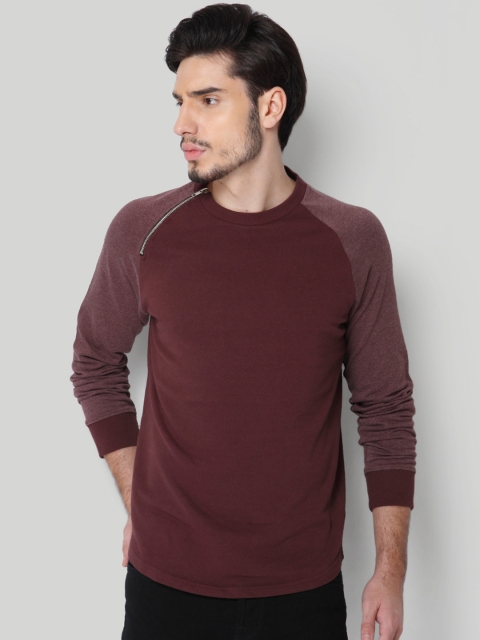 

ONLY & SONS Men Burgundy Solid Sweatshirt