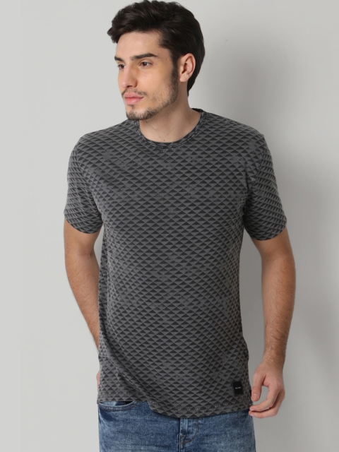 

ONLY & SONS Men Charcoal Printed Round Neck T-shirt