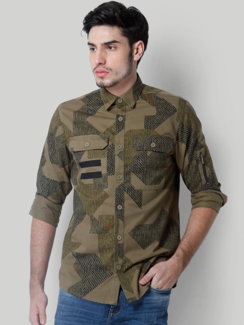 

ONLY & SONS Men Olive Green Regular Fit Printed Casual Shirt