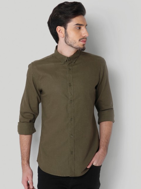 

ONLY & SONS Men Olive Green Slim Fit Solid Casual Shirt