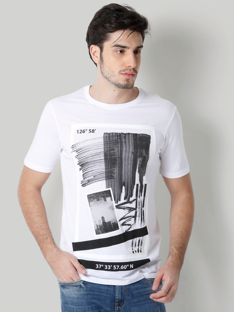 

ONLY & SONS Men White Printed Round Neck T-shirt