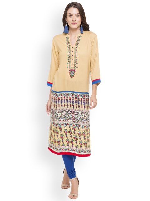 

Globus Women Beige Printed Straight Kurta