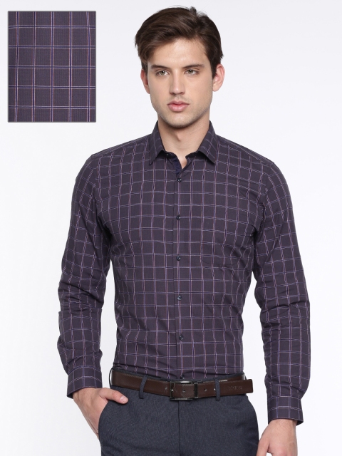 

Peter England Men Purple & Navy Slim Fit Checked Formal Shirt