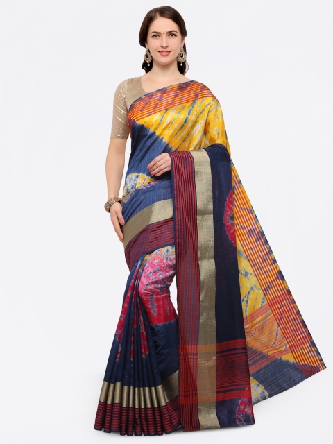 

Saree mall Navy Blue Silk Blend Printed Bandhani Saree