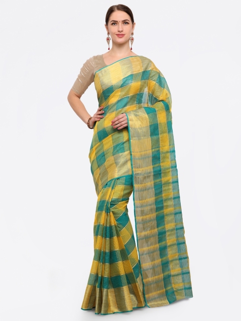 

Saree mall Yellow & Green Art Silk Checked Venkatgiri Saree