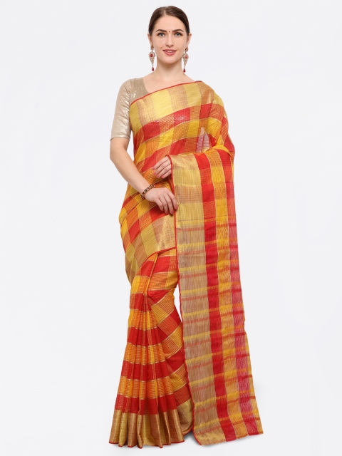 

Saree mall Yellow & Red Art Silk Checked Venkatgiri Saree