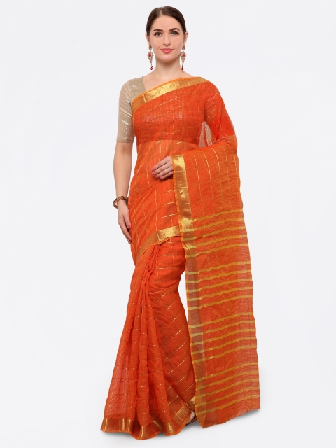 

Saree mall Orange Art Silk Checked Venkatgiri Saree