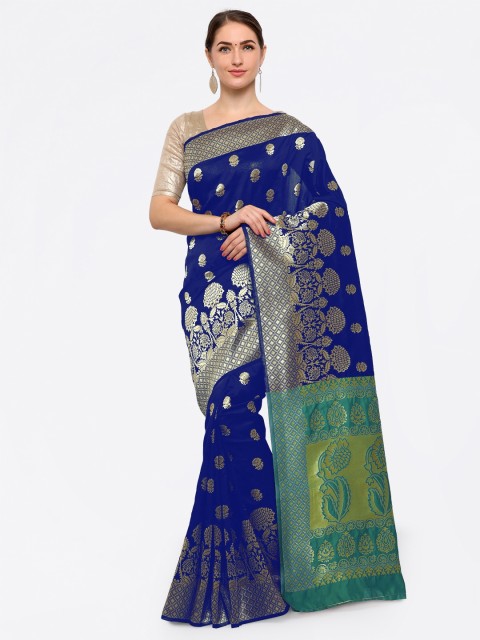 

Saree mall Blue Silk Cotton Embellished Banarasi Saree