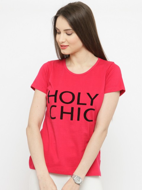 

plusS Women Pink Printed Round Neck T-shirt