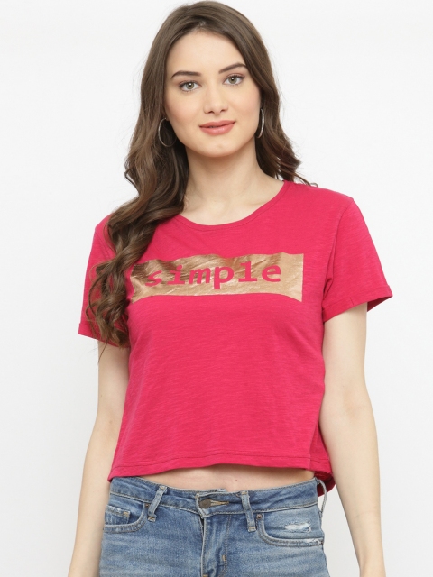 

plusS Women Pink Printed Round Neck T-shirt