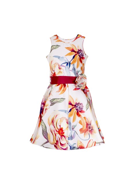 

naughty ninos Girls White Printed Fit and Flare Dress