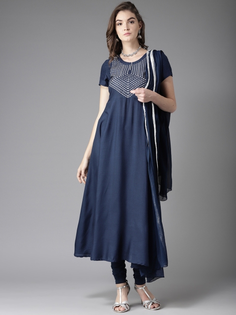 

Moda Rapido Women Navy Blue Solid Kurta with Churidar & Dupatta
