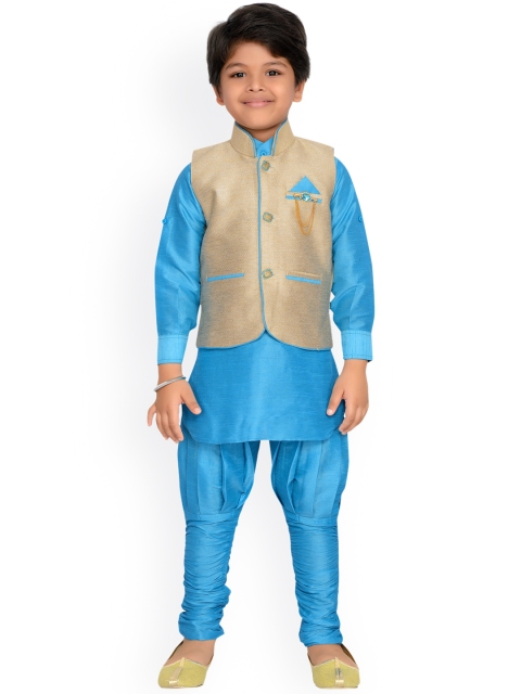 

Aj DEZInES Boys Turquoise Blue Solid Kurta with Pyjamas