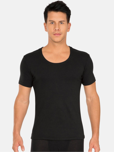 

Jockey Men Black Solid Round Neck Thermal Top