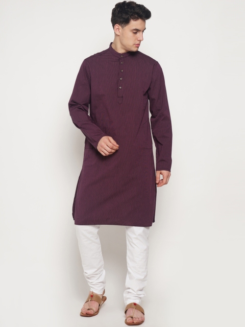 

Freehand Men Purple & White Striped Kurta with Pyjamas