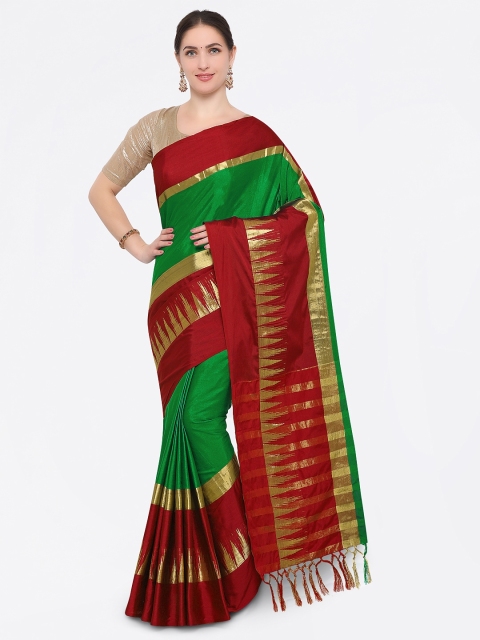 

Saree mall Green & Red Cotton Blend Printed Banarasi Saree