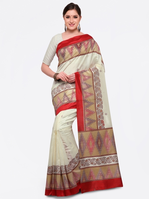 

Saree mall Cream-Coloured Silk Blend Printed Kasavu Saree