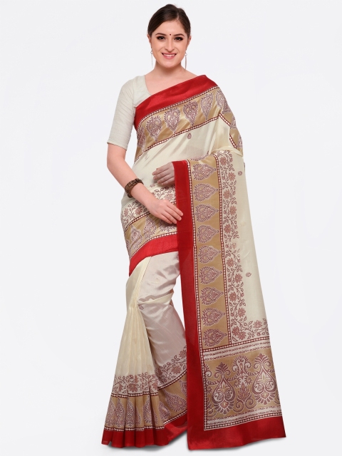 

Saree mall Cream-Coloured Silk Blend Printed Kasavu Saree