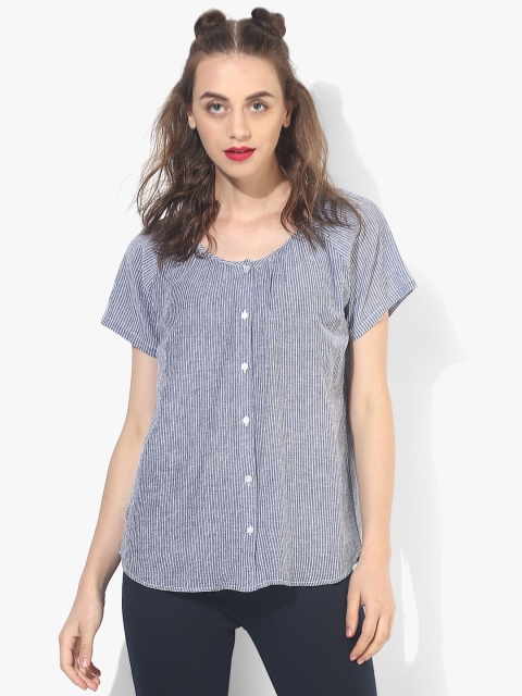 

People Women Navy Blue & Grey Striped Top