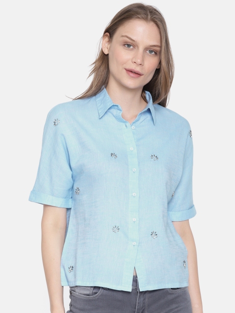 

Lee Cooper Women Blue Contemporary Regular Fit Embellished Casual Shirt