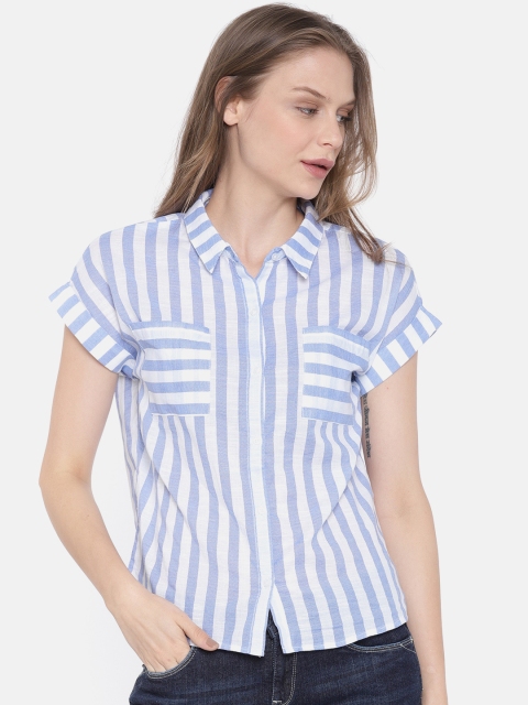 

Lee Cooper Women Blue & White Printed Casual Shirt