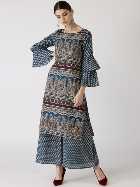 

Libas Women Navy Blue & Beige Printed Kurta with Palazzos